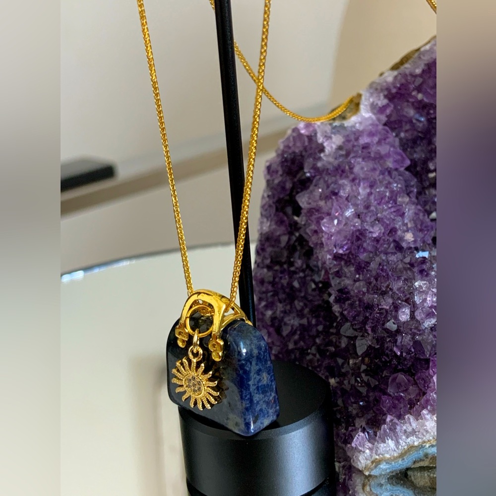 HANDMADE Lapis Lazuli Stone Necklace with Charm